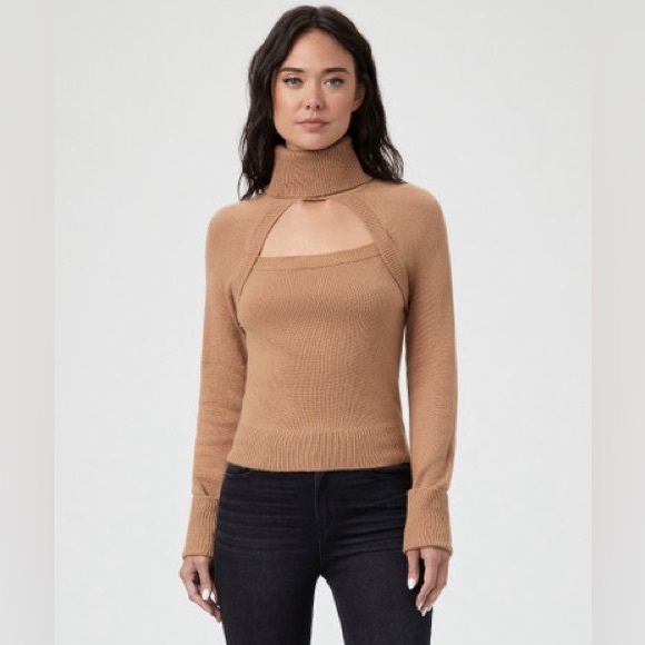 Paige x Revolve Cherise Cut-Out RollNeck Sweater Toffee Bronze Size M NEW w/Tag - Picture 3 of 6
